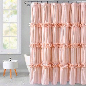 Vintage Ruffle Shower Curtain, Handcrafted Bow Tie Bath Curtain, Ruched Microfiber, 12 Buttonholes, 72 Wx 72 H LQ - 10 - 1 of 4