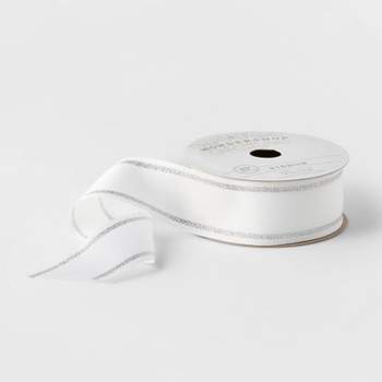 1.5" Fabric Ribbon White with Silver Stripe 20ft - Wondershop™