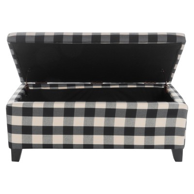 Brianna Black Checkerboard Fabric Storage Ottoman with Birch Legs