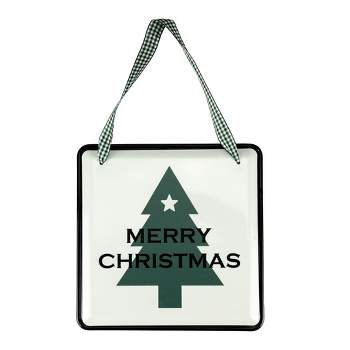 Northlight 8" Merry Christmas Metal Wall Sign with Green Check Ribbon