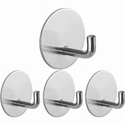 LunaLulinlk 4 Packs Adhesive Wall Hooks, Waterproof Hook Door Hanger, Heavy Duty Stick on Wall Hooks (Silver)