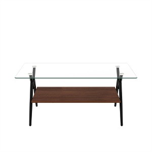 Glass Coffee Table, Modern Rectangle Tempered Glass Top Accent Center Table with Metal Legs, Easy Assembly, for Living Room Home Office - 1 of 4