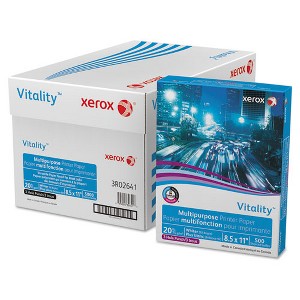 xerox Vitality Multipurpose Print Paper, 92 Bright, 3-Hole, 20 lb Bond Weight, 8.5 x 11, 500 Sheets/Ream, 10 Reams/Carton - 1 of 1