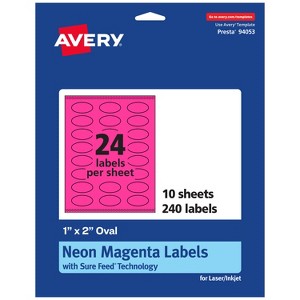 Avery Neon Magenta Paper Labels, 1" x 2" Oval - 1 of 4