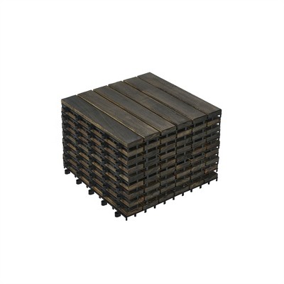 OUTSUPPLY Dark Brown Acacia Deck Tiles, 12"x12" Interlocking Outdoor Flooring for Patio & Pool