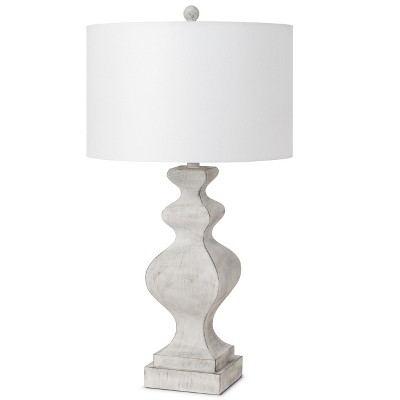 HomeRoots Set of Two 30" Distressed White Table Lamp USB With White Cone Shade