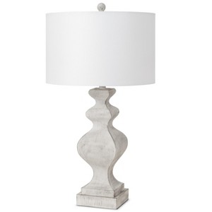 HomeRoots Set of Two 30" Distressed White Table Lamp USB With White Cone Shade - 1 of 4
