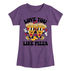 Girls' - Instant Message - Valentine's Day Love You Like Pizza Fitted Short Sleeve Graphic T-Shirt - 1 of 4