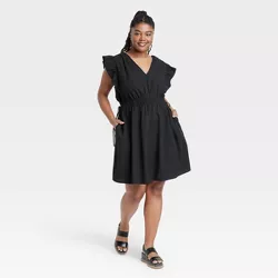 Women's Flutter Short Sleeve Dress - Universal Thread™ Black XXL