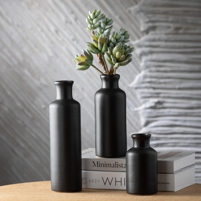 Modern Matte Black Ceramic Vase Trio for Elegant Table Decor