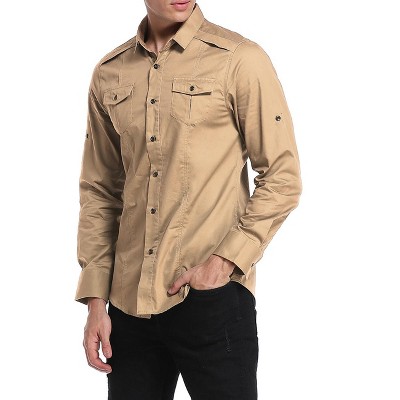 Men's  Cargo Work Shirt Military Casual Slim Fit Long Sleeve Shirts Tops