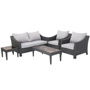 GDFStudio Vincent Outdoor Wicker 5 Piece Chat Set with Cushions - 1 of 4