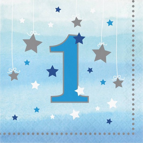 1st Birthday Baby Boy Stars Wrapping Paper