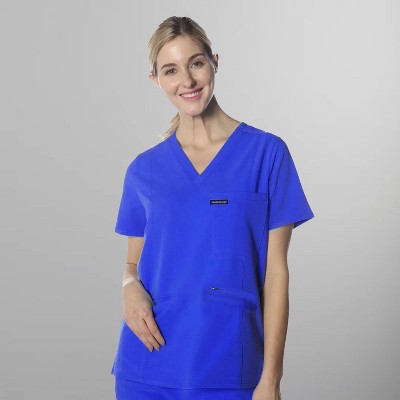 Members Only Palermo V-Neck Scrub Top for Women With Zipper Pocket