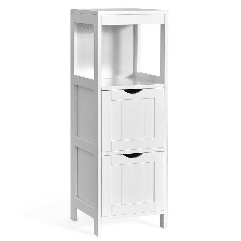 Costway Bathroom Floor Cabinet Side Wooden Storage Organizer w/ Removable Drawers White, 1 of 11