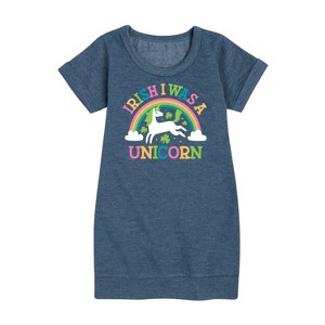 - Instant Message - St. Patrick's Day Irish I Was A Unicorn Graphic Short Sleeve Fleece Dress - 1 of 4