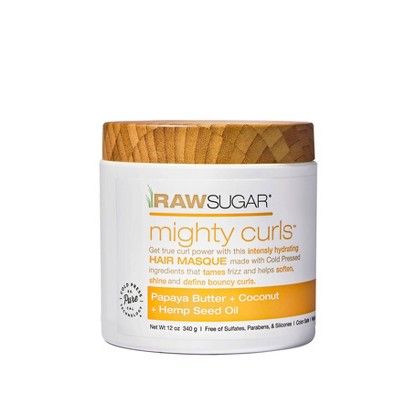 Raw Sugar Hair Masque Mighty Curls Papaya Butter + Coconut Oil + Hemp Seed Oil - 12oz