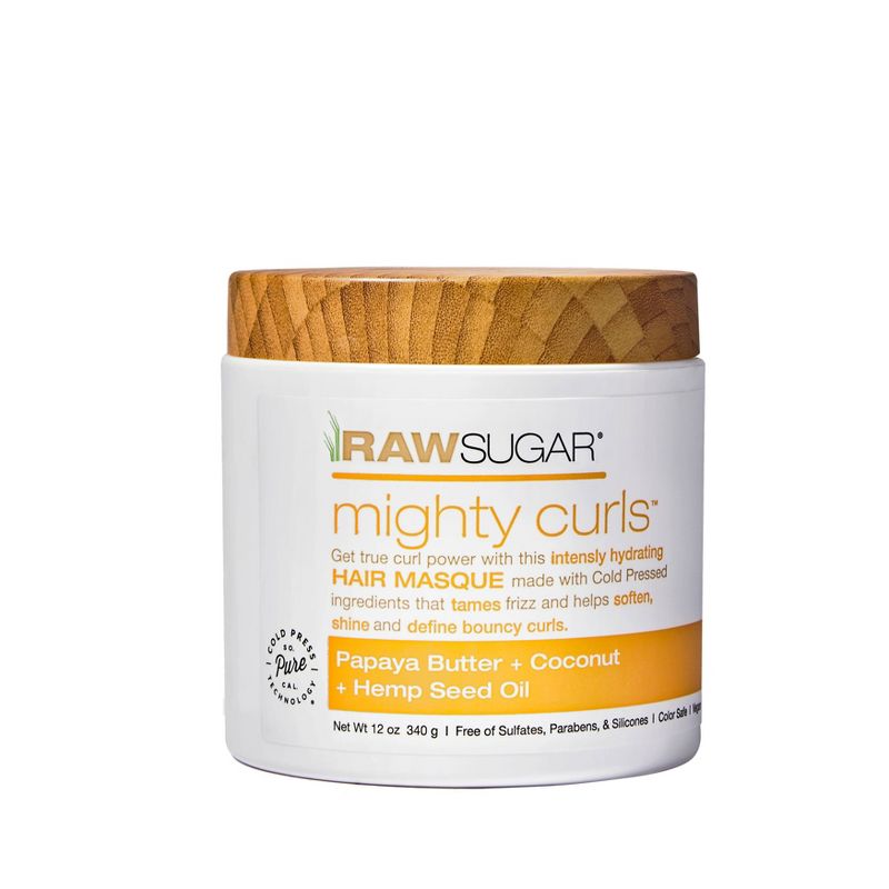 Raw Sugar Hair Masque Mighty Curls&#160;Papaya Butter + Coconut Oil + Hemp Seed Oil - 12oz, 1 of 11