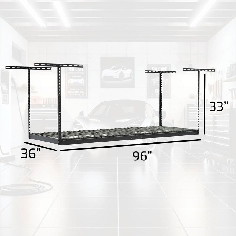 MonsterRax 3 x 8 Foot Heavy Duty Overhead Garage Storage Rack Holds Up to 450 Pounds with Adjustable Height Ranging from 18 to 33 Inches, Hammertone, 5 of 7