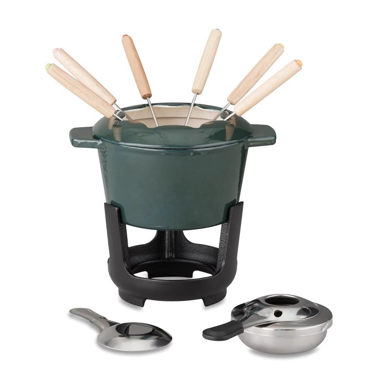 Gibson Our Table 13 Piece Enameled Cast Iron Fondue Pot Set in Sycamore, 2 of 8