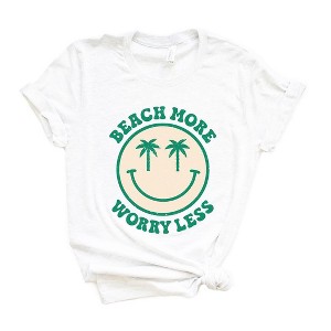 Simply Sage Market Women's Beach More Worry Less Smiley Face Short Sleeve Graphic Tee - 1 of 3