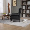 Faux Leather Accent Chair, Button Tufted Wingback Armchair with Wood Legs, Upholstered Bedroom Chair with Rivet Decoration, Leisure Reading Chair - 4 of 4