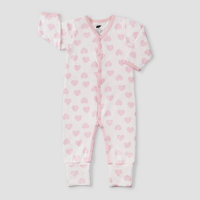 Layette by Monica + Andy Baby Girls' Heart Print Pajama Romper - Pink 0-3M