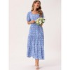 INSPIRE CHIC Women's Summer Floral Puff Short Sleeve Square Neck Boho Casual Pockets Tiered Midi Dress - 3 of 4