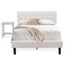 East West Furniture 2 Piece Bedroom Set - Full Size Button Tufted Bed Frame - White Velvet Fabric Upholstered Headboard & Urban Gray Finish Nightstand - 2 of 4