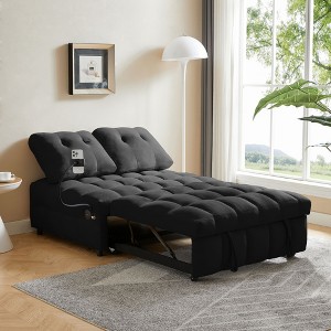 NicBex Modern Pull Out Sofa Bed Velvet Convertible Sleeper Sofa with USB Port and Swivel Phone Stand for Living Room, Black - 1 of 4