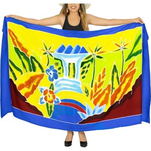 LA LEELA Women's Bikini Sarong Swimsuit Cover up Summer Wraps Skirt Bathing suit Swimwear Beach Wrap Skirts for Women One Size Blue, Floral - 1 of 4