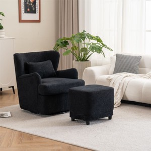 360° Velvet Swivel Chair,Velvet Accent Chair with Ottoman,Oversized Accent Barrel Armchair with Pillow,Sofa Chair with Lounge Seat-Cuddlewood - 1 of 4