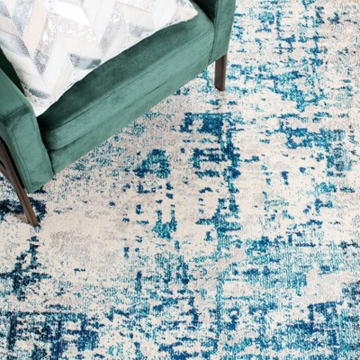 Ivory and Turquoise Square Abstract Synthetic Area Rug