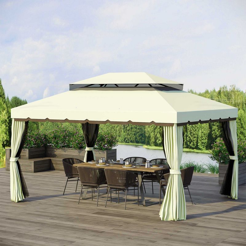 Outsunny 10' x 13' Soft Top Outdoor Patio Gazebo with Polyester Curtains & Air Netting Venting Screens & Aluminum Frame, 4 of 9