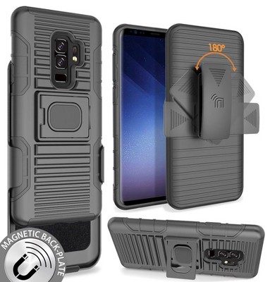 Nakedcellphone Combo for Samsung Galaxy S9 Plus - Ring Grip/Stand Case and Belt Clip Holster - Black