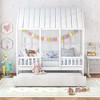 Costway Twin Size House Bed with Trundle Fence Decor Wooden Windows Tall Roof - 2 of 4