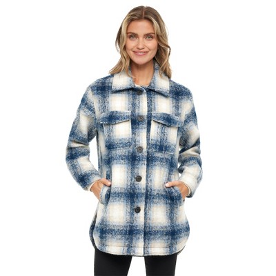 Women's Oversized Plaid Shirt Shacket Lined Coat - S.e.b. By Sebby Blue/ivory  X-large : Target