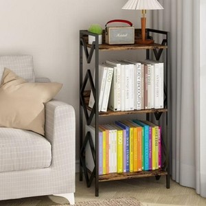 TOBILI Bookshelf,3 Tier Industrial Bookcase,Metal Small Bookcase for Living Room,Bedroom and Home Office(Rustic Brown&All Ages) - 1 of 4