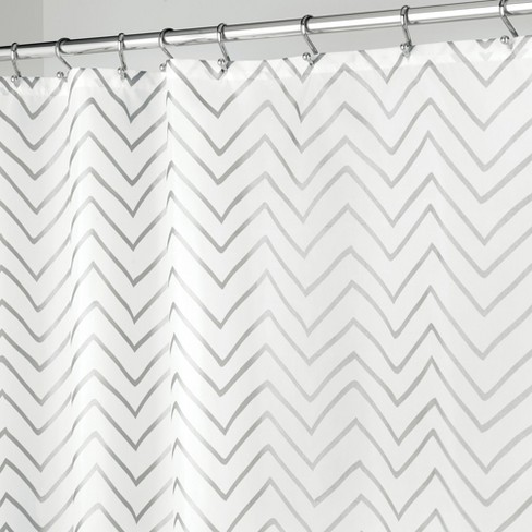 Mdesign Fabric Shower Curtain, Zig-zag Print - White/silver : Target