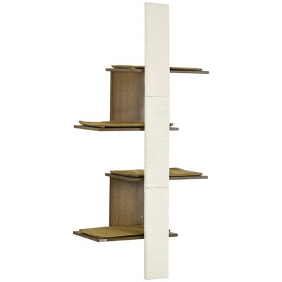 Wall-Mounted Brown Sisal Cat Tree with Cushions