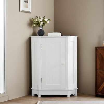 Home Corner Storage Cabinet, Freestanding Bathroom Triangle Corner Floor Cabinet with Single Door and Shelves - Leovsnove