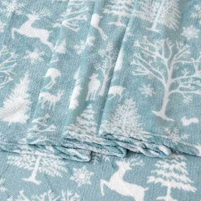 King Enchanted Woods Blue Velvet Plush Fleece Sheet Set