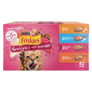 Purina Friskies Prime Filets Surfin' & Turfin' Favorites Chicken, Seafood, Tuna, Salmon, Fish and Beef Flavor Wet Cat Food - 5.5oz/40ct - 1 of 4