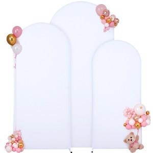 Garvee White Arch Backdrop Cover Set of 3 (6Ft/6.6Ft/7.2Ft), Polyester+Spandex Bottom Zipper Design Arch Backdrop Stand for Wedding Ceremony Banquet - 1 of 4