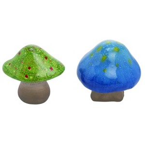 Transpac Small Terracotta Glazed Green Blue Mushroom Figurines Set of 2 Home and Garden Decorations - 1 of 1