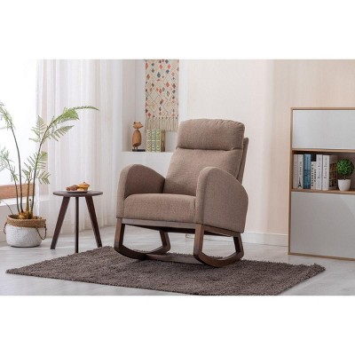 NicBex Linen Upholstered Accent Chair with Wood Legs and Side Pocket,Modern Rocking Chairs with High Back for Bedroom,Reading Room