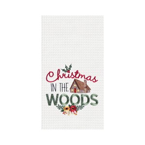 C&F Home 27" x 18" "Christmas In The Woods" Sentiment with Log Cabin Embroidered Cotton Waffle Weave Kitchen Dish Towel - 1 of 4