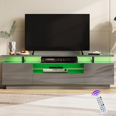 AMERLIFE 70" High Gloss TV Stand with LED Lights, Storage Cabinet & Shelf, Fits 80" TVs