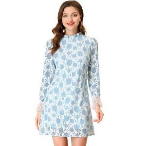 Allegra K Women's Elegant Ruffle Crew Neck Formal Elegant Mini Floral Lace Dress - 1 of 4
