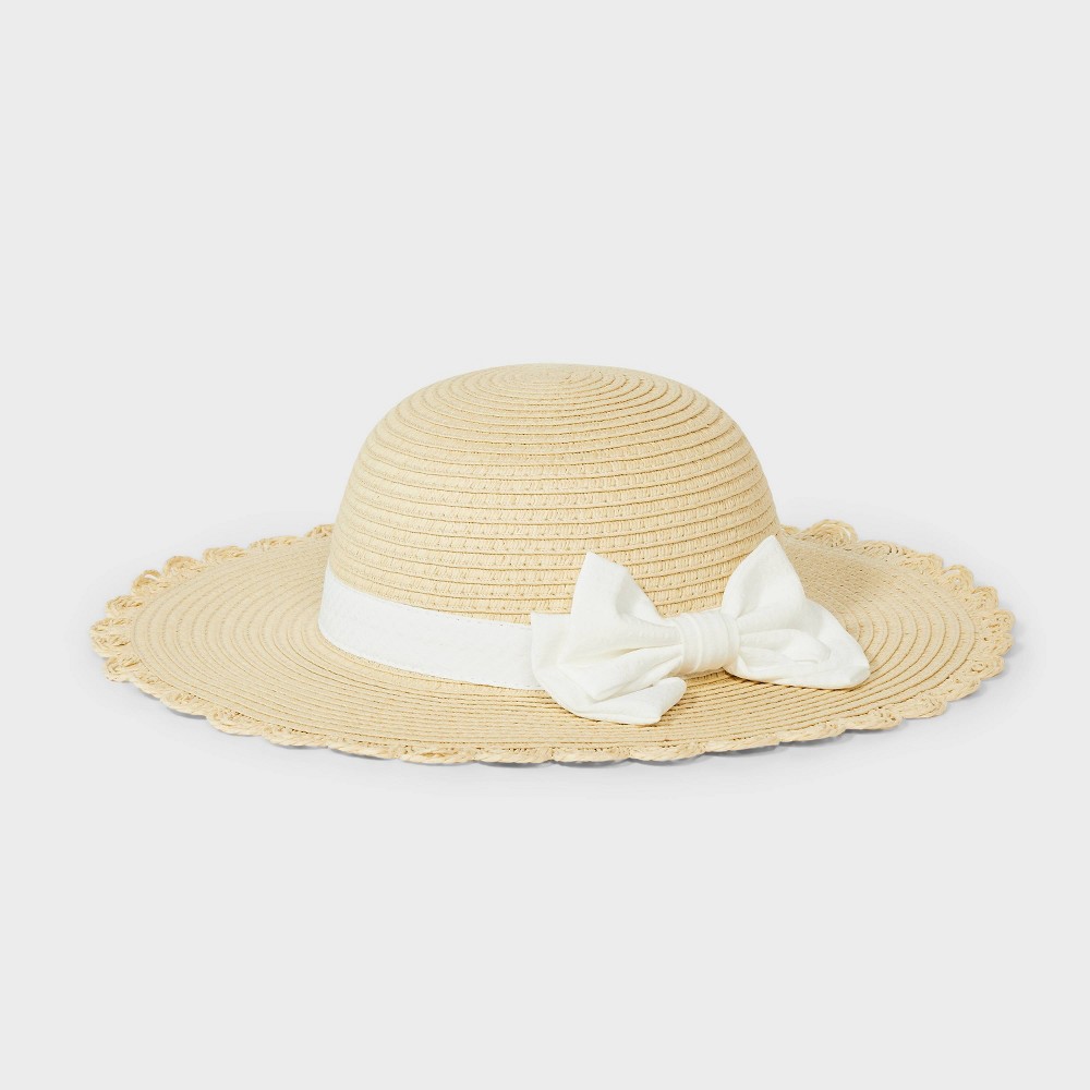 Baby Girls' Scalloped Edge Paper Straw Hat - Cat & Jack™ Off-White 12-24M: UPF 50+, Lightweight, Woven
